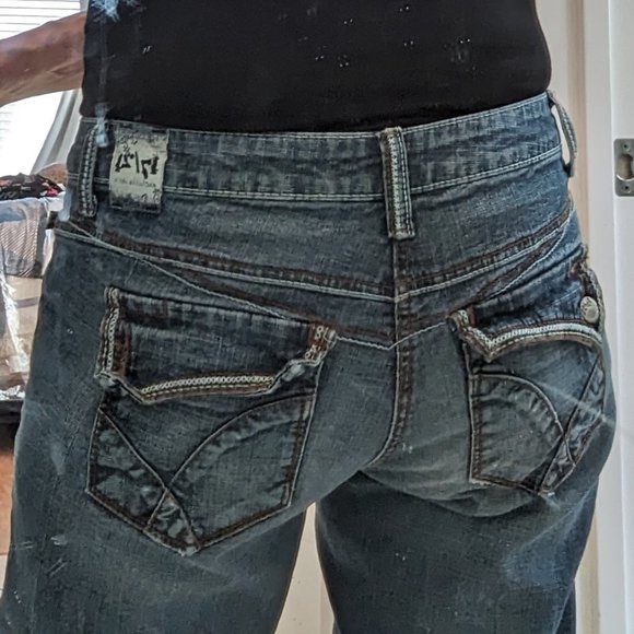 17/21 Exclusive Denim blue denim CAPRIS JEANS women’s sz 8 - Picture 6 of 10